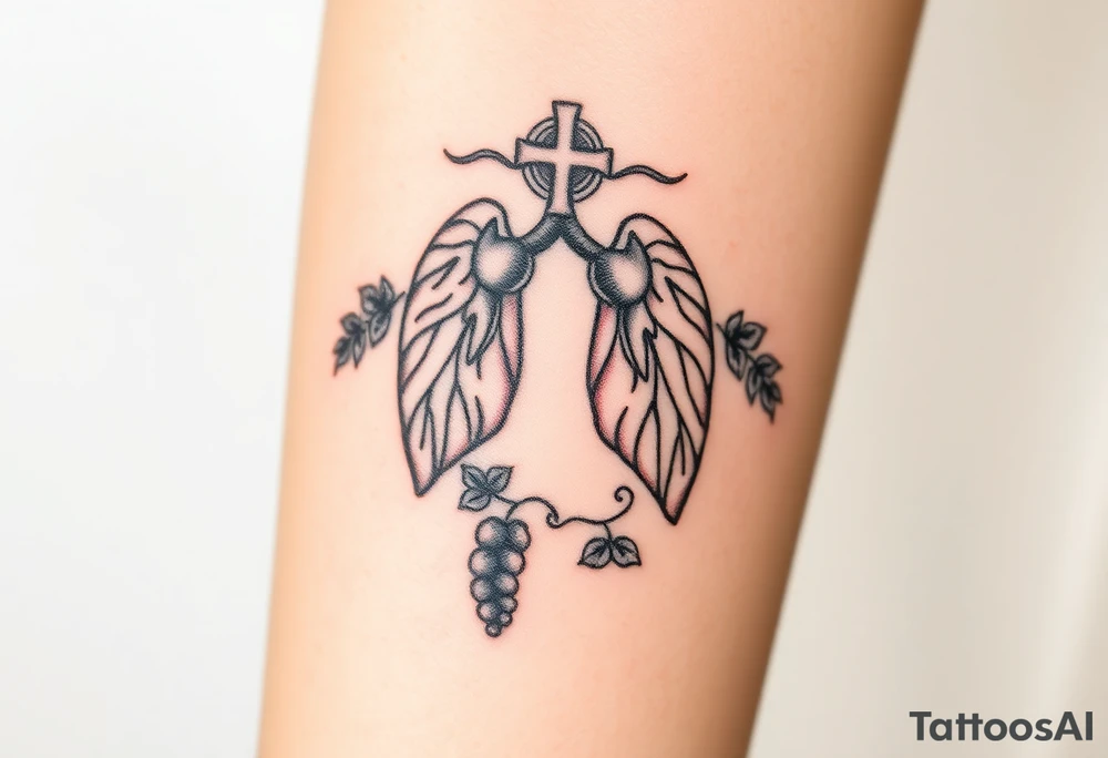 YH WH in lungs with cross and grape vines tattoo idea