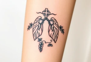 YH WH in lungs with cross and grape vines tattoo idea