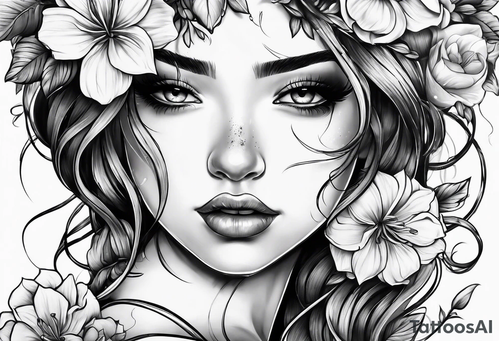 Girl crying, flowers, ropes tattoo idea