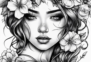 Girl crying, flowers, ropes tattoo idea
