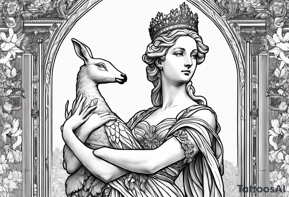 The Diana of Versailles statue but rather than holding a deer, Diana is holding a swan tattoo idea