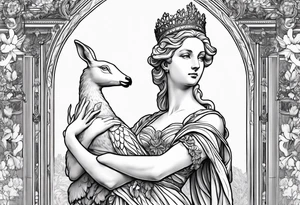 The Diana of Versailles statue but rather than holding a deer, Diana is holding a swan tattoo idea