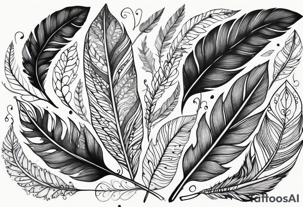 leaves that look like feathers, all shadings are stippled tattoo idea