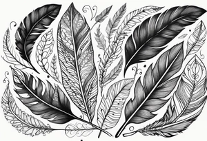 leaves that look like feathers, all shadings are stippled tattoo idea