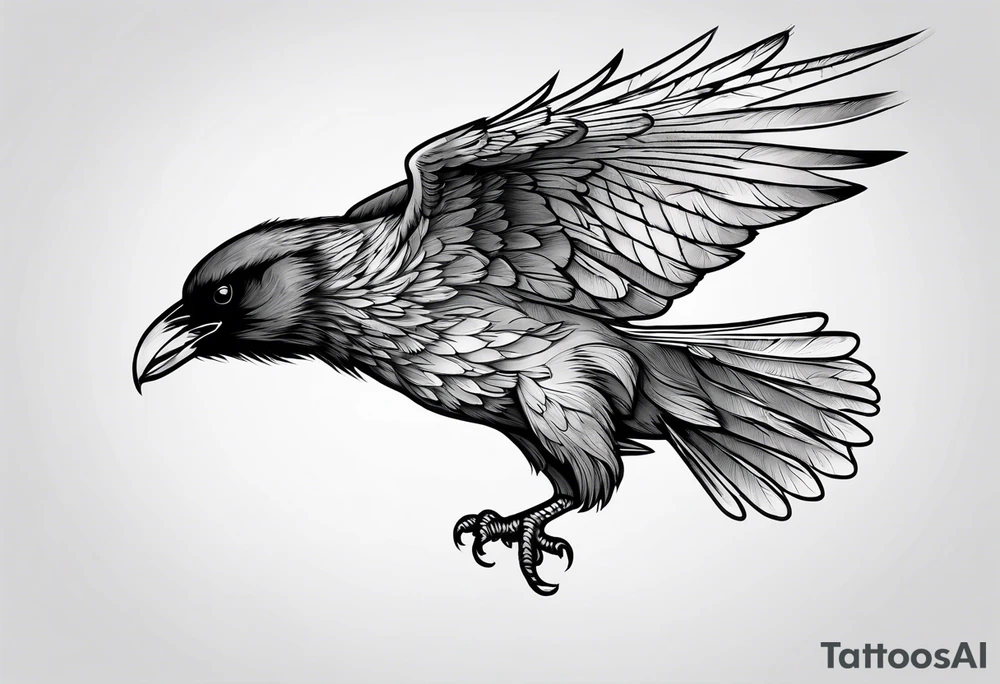 draw the outline of a flying raven tattoo idea