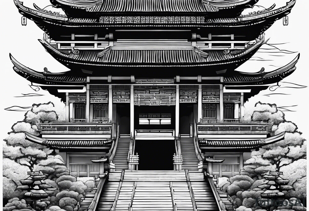 samurai and chinese temple tattoo idea