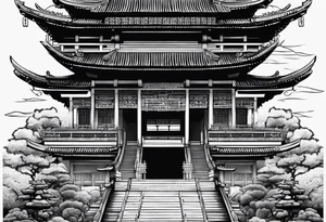 samurai and chinese temple tattoo idea
