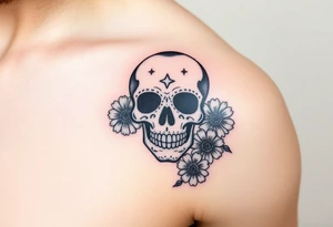 Masculine sugar skull with diamonds and daisy tattoo idea