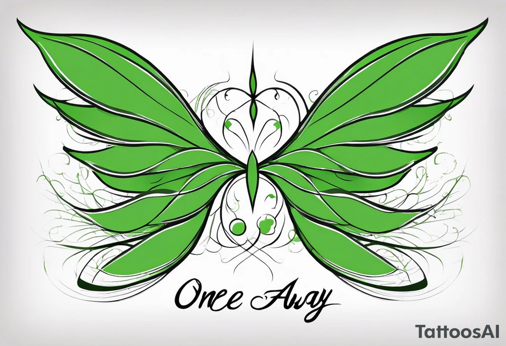 Green fairy wings with text “one day I’ll fly away” tattoo idea