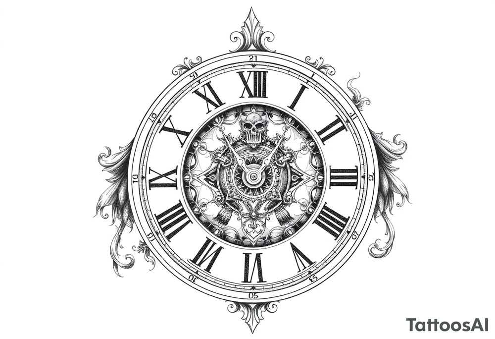 vintage roman numerals within ornate clockwork mechanism tattoo idea