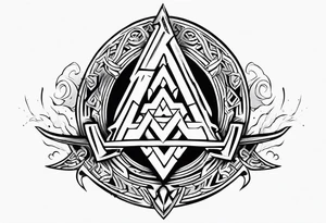 Valhalla sword 
shield axe Valknut mist tattoo idea