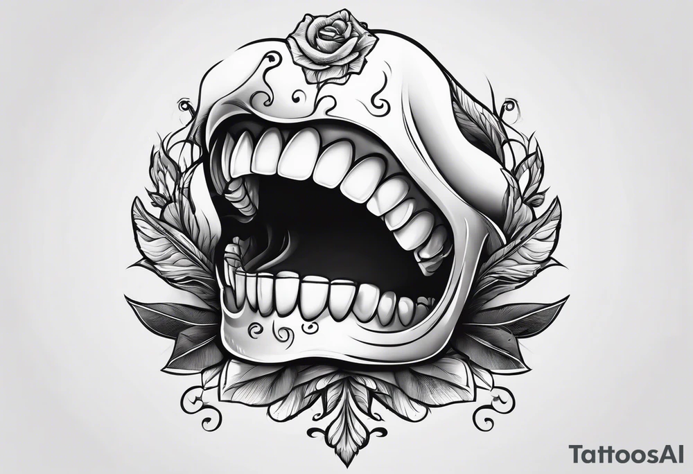 two arms wrapped around a white, shiny tooth tattoo idea two arms wrapped around a white, shiny tooth tattoo idea
