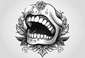 two arms wrapped around a white, shiny tooth tattoo idea