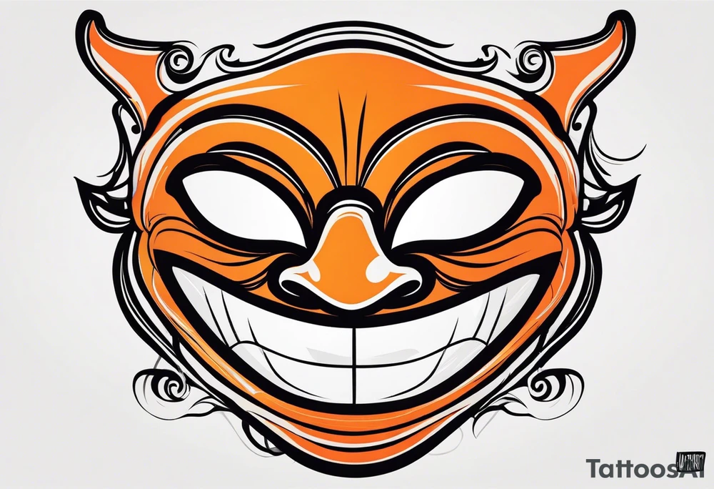 Laughing mask that is orange and black simplistic tattoo idea