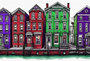 purple green red canal houses tattoo idea