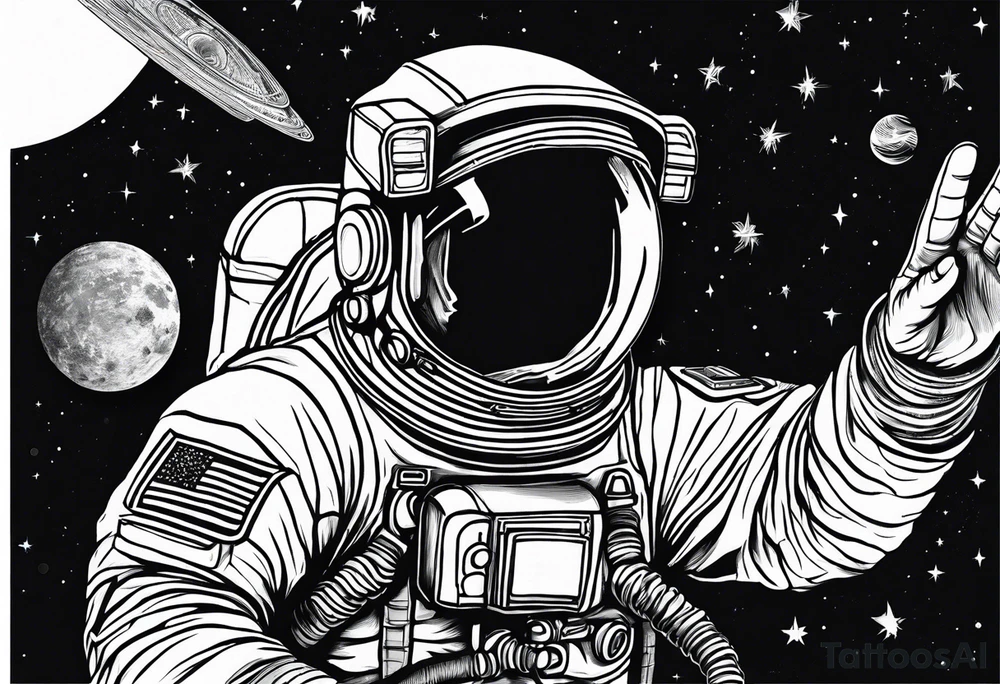 Astronaut reaching hand out to space tattoo idea