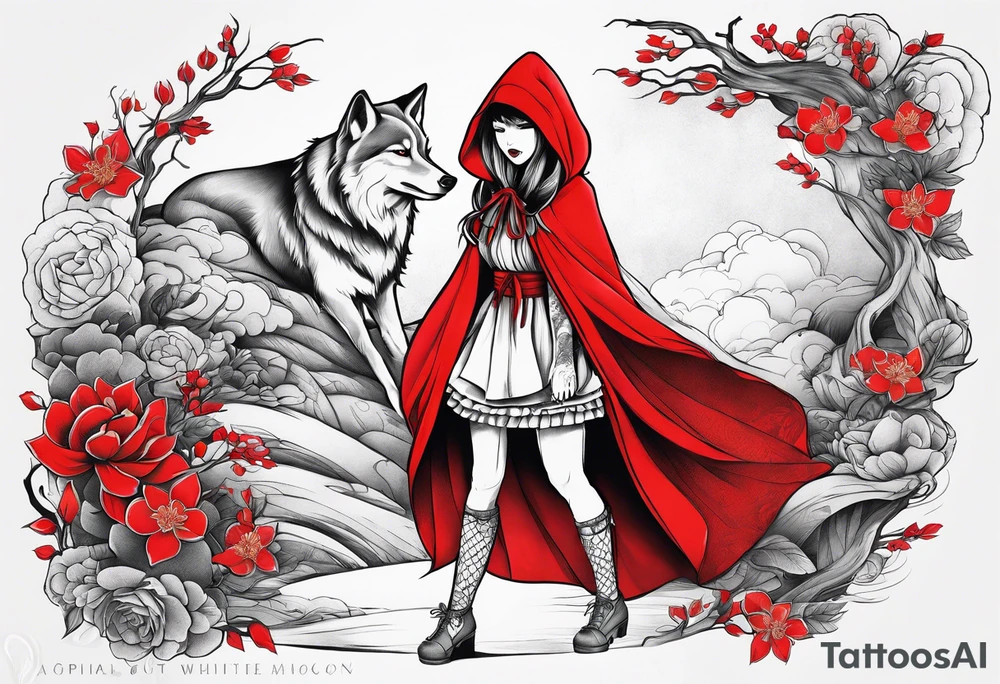 Red riding hood full thigh tattoo tattoo idea