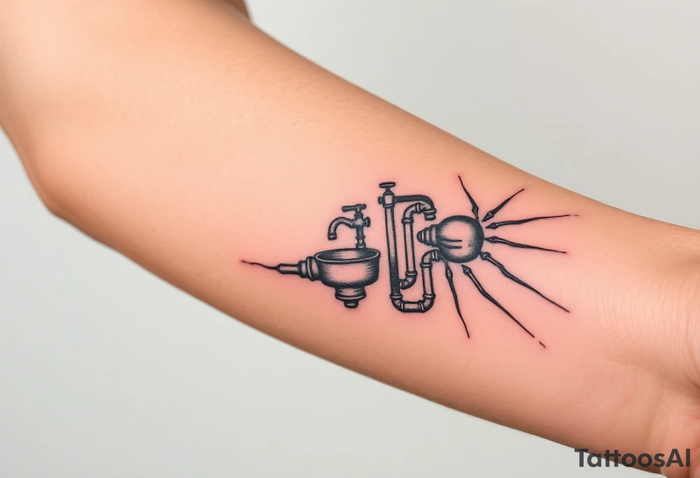 System of pipes coming from a sink that transitions into veins of forearm tattoo idea