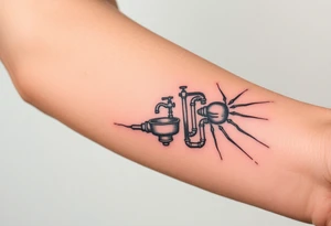 System of pipes coming from a sink that transitions into veins of forearm tattoo idea