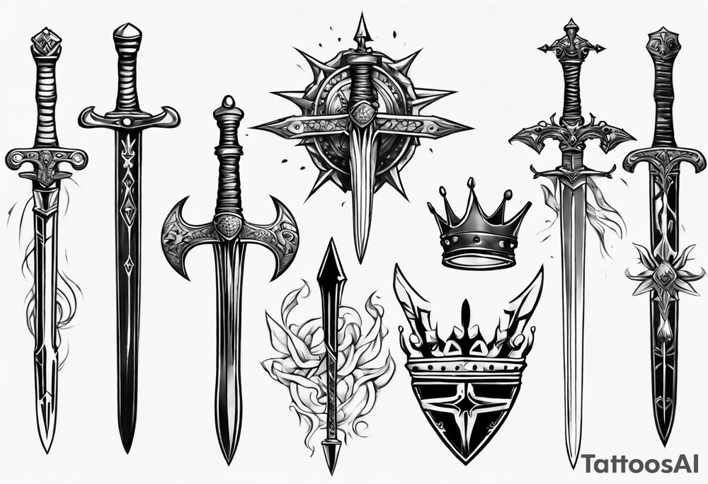 Sword and crowns tattoo idea