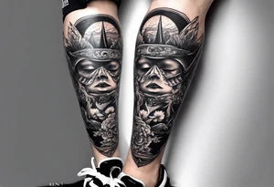 I need a black and white leg sleeve tattoo with a motivational theme tattoo idea