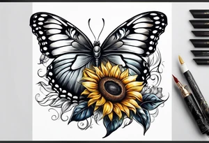 Butterfly sitting on a sunflower in owls body tattoo idea