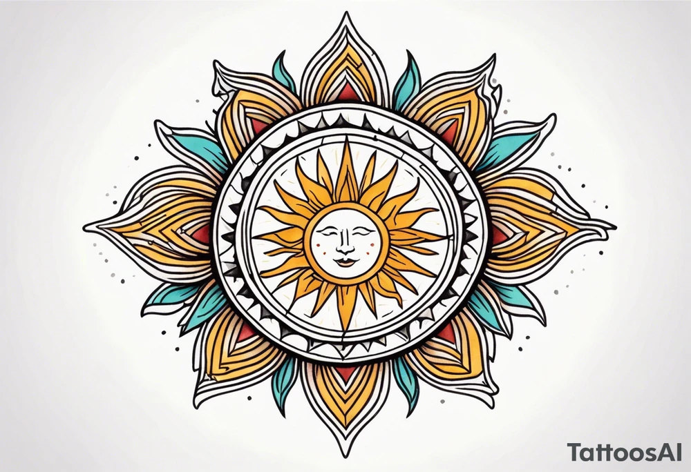traditional sun beams tattoo idea