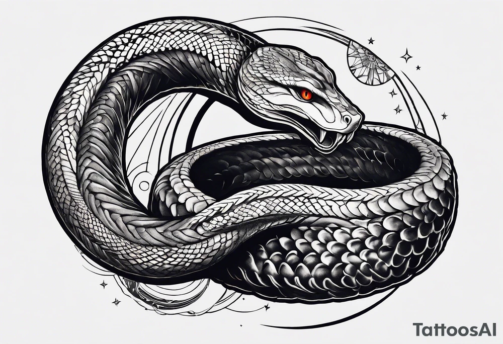 lucifer's snake wrapped around a crescent moon tattoo idea
