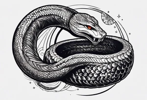 lucifer's snake wrapped around a crescent moon tattoo idea