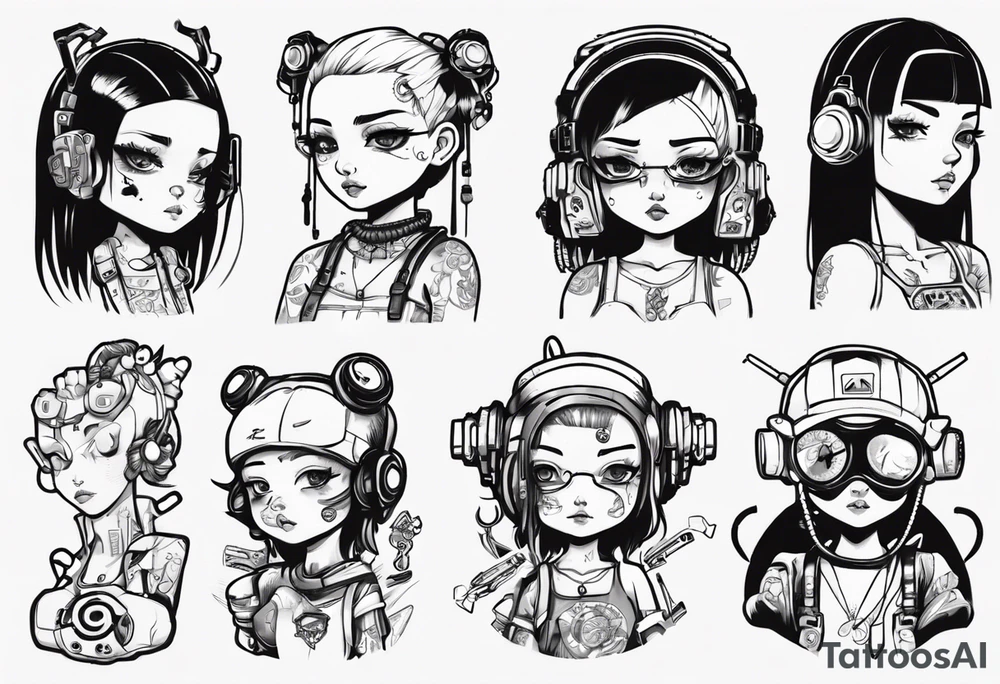 Cute cyberpunk girl tattoo idea