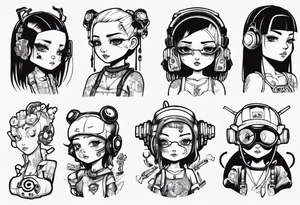 Cute cyberpunk girl tattoo idea