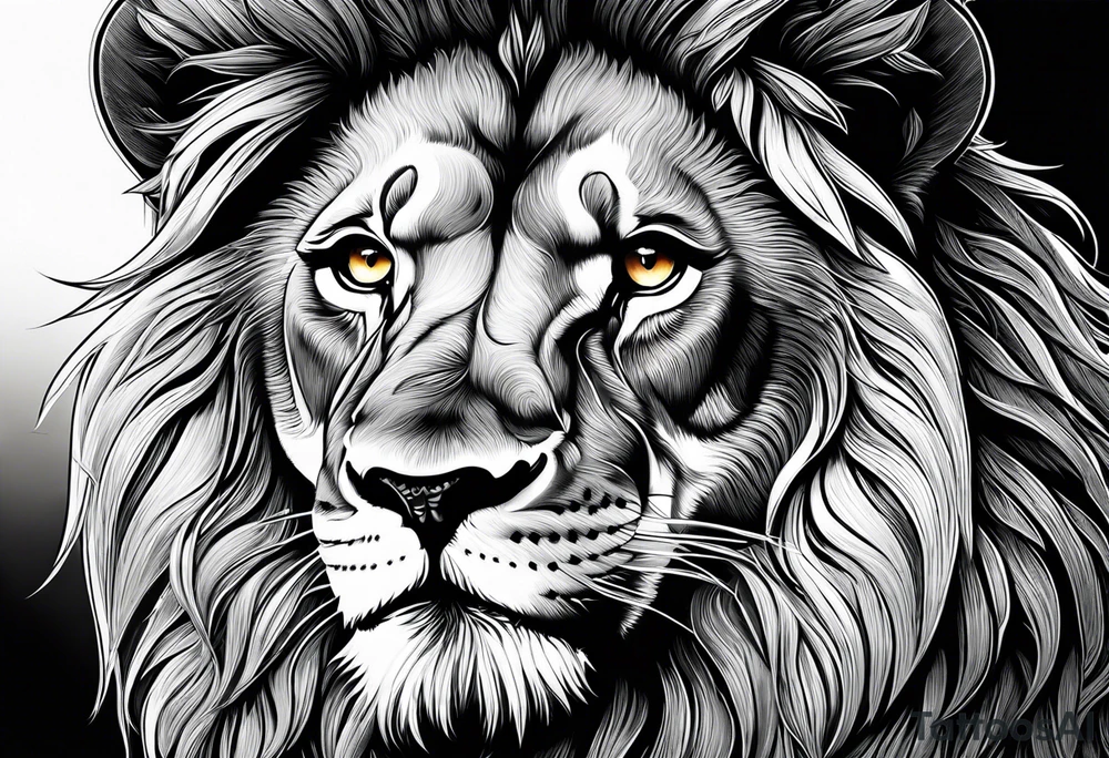 majestic lion with fire tattoo idea