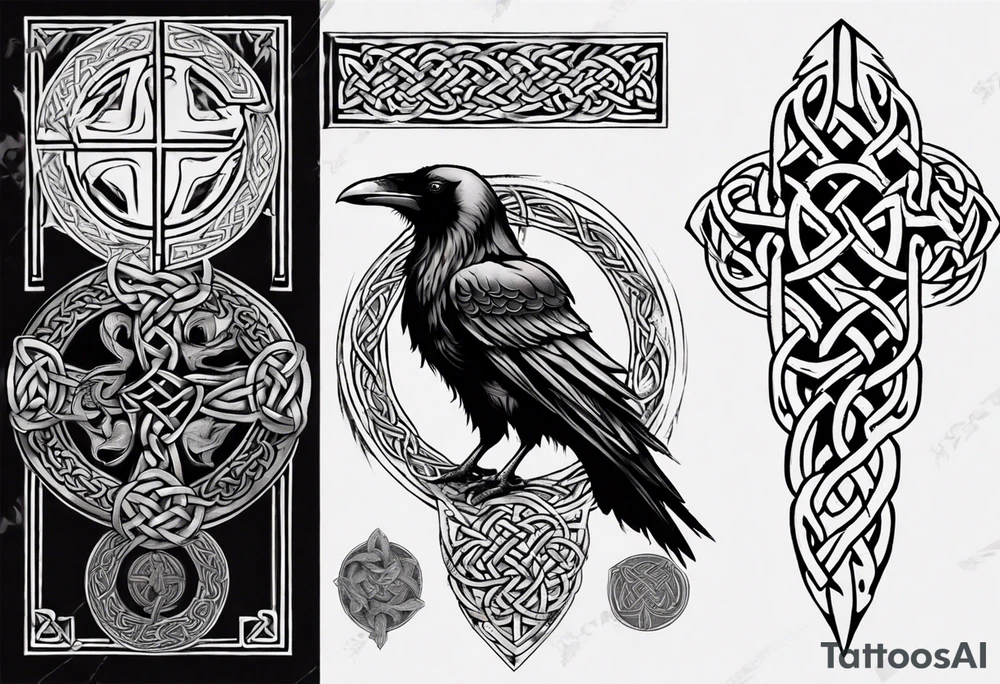 norse style raven with celtic knotwork tattoo idea