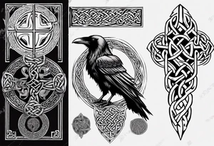 norse style raven with celtic knotwork tattoo idea