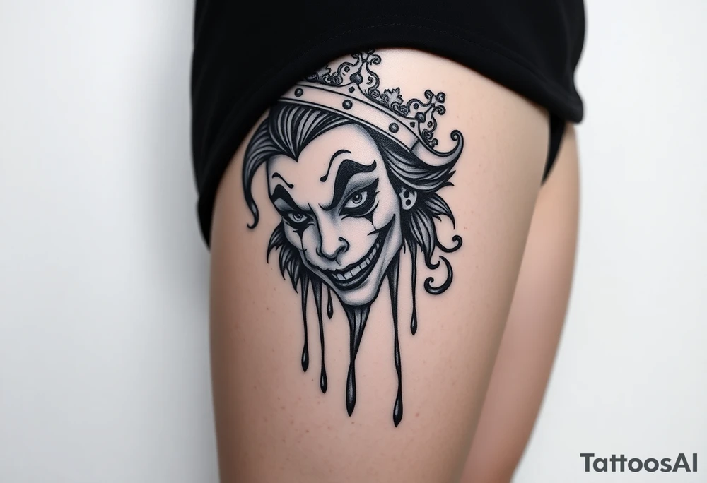 Silent new age joker with crown, dripping tattoo idea