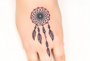 native dreamcatcher with flowing feathers and sacred beads tattoo idea