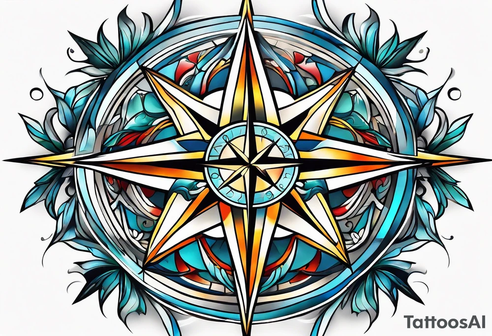 compass rose with long lines tattoo idea