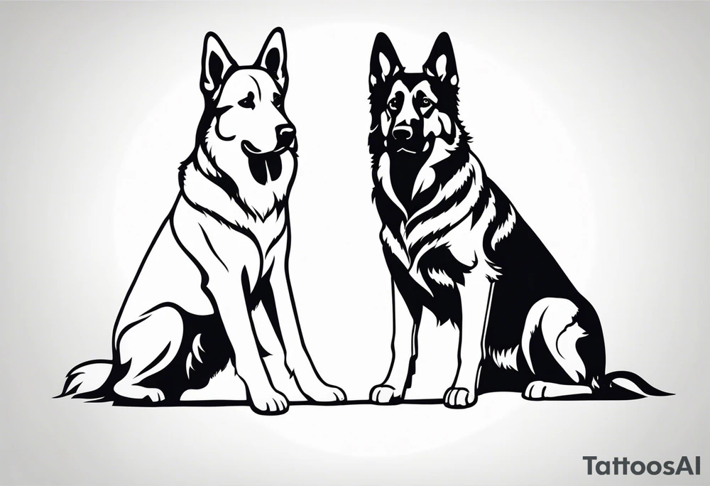 a golden retriever and a german shepherd both in plain white karate gis tattoo idea
