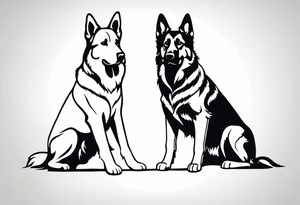 a golden retriever and a german shepherd both in plain white karate gis tattoo idea