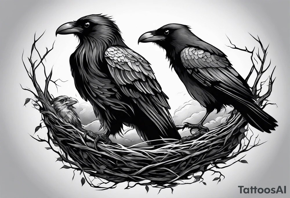 raven and osprey sharing nest tattoo idea