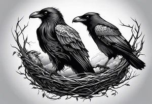 raven and osprey sharing nest tattoo idea