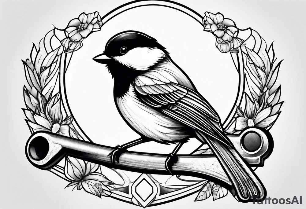 chickadee sitting on a wrench tattoo idea