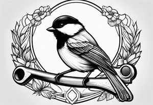 chickadee sitting on a wrench tattoo idea