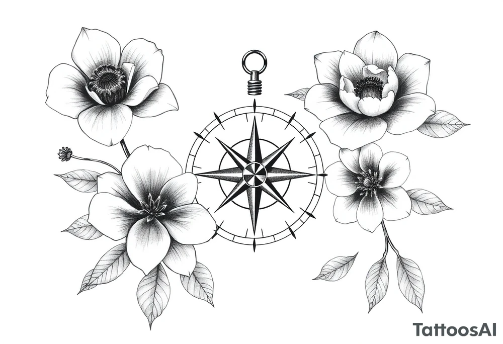Flowers and abstract compass tattoo idea