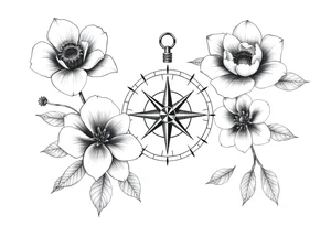 Flowers and abstract compass tattoo idea