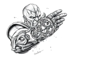thanos with infinity gaulet filled with infinity stones fighting avengers tattoo idea