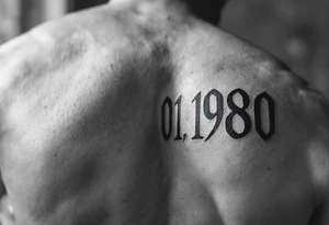Masculine date 01.01.1980 in monospaced type with steel gray ink and thick lines. tattoo idea