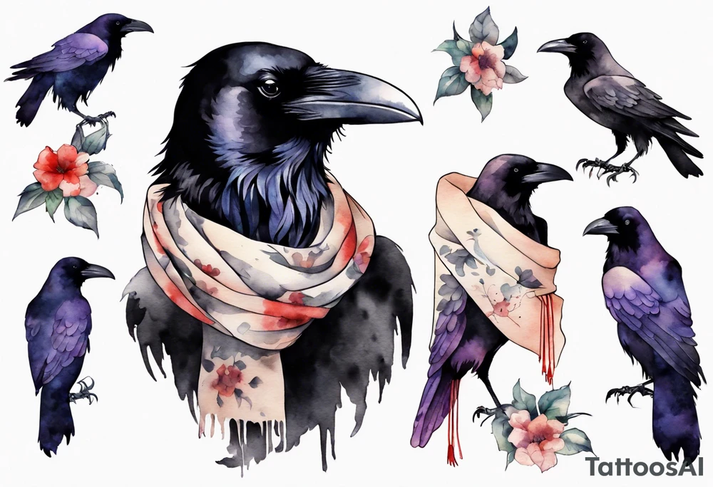 a raven wearing a scarf tattoo idea