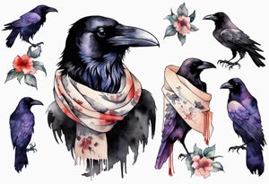 a raven wearing a scarf tattoo idea