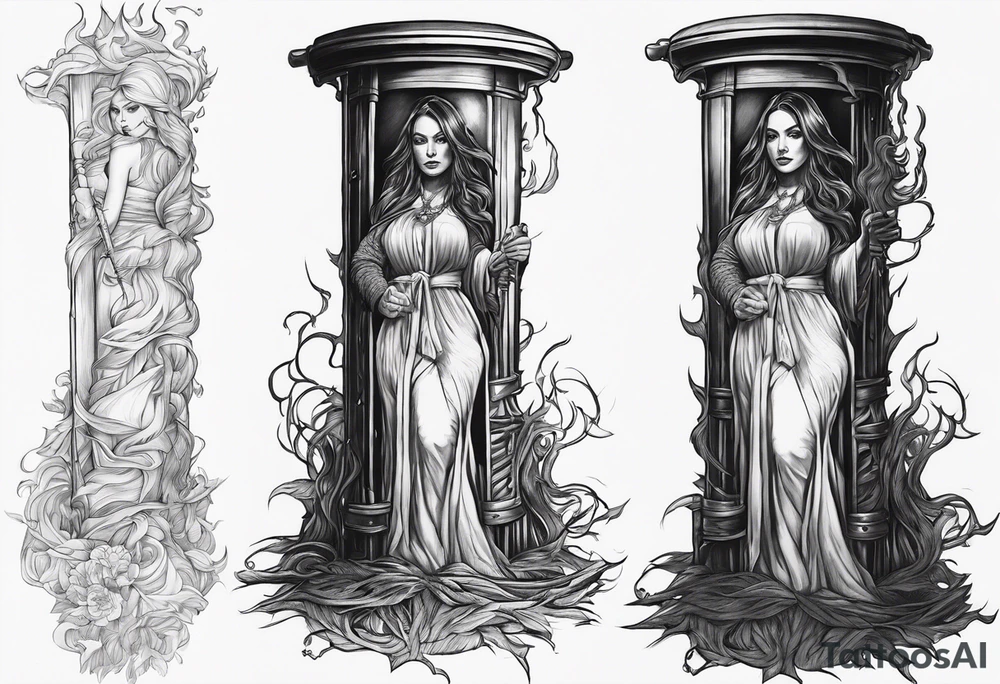 A woman/witch tied to a post being burnt at the stake tattoo idea